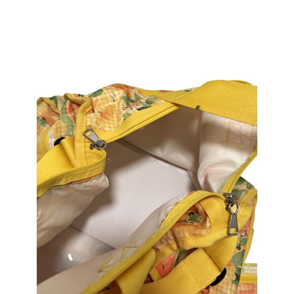 Vintage Lesportsac Yellow Orange Floral Weekender Duffel With Pouch - Picture 8 of 10